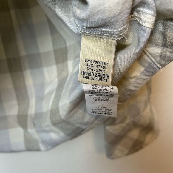 LL Bean Shirt Womens Medium Tan White Flannel Snap Front Casual Outdoor Normcore - Picture 6 of 13
